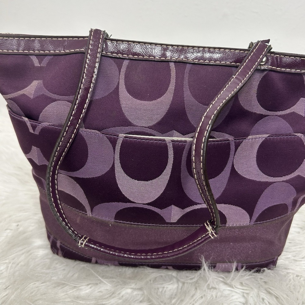 Coach 1941 est. No. 1260- F20018 Purple Canvas w/Leather trim Signature Stripe - Picture 8 of 14